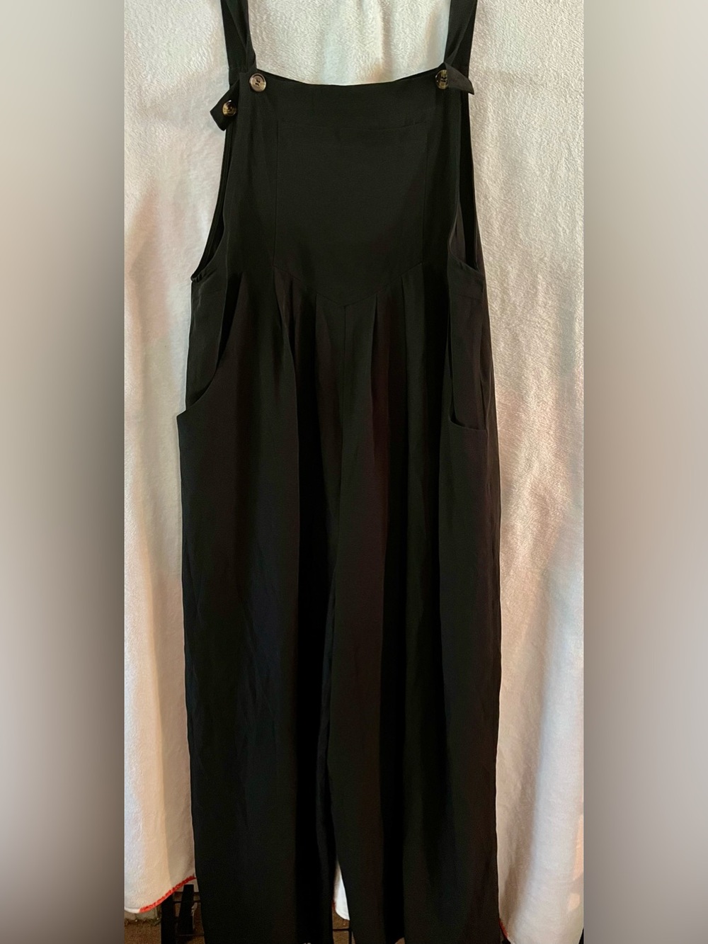 Black Wide-Leg Overalls with Front Pockets